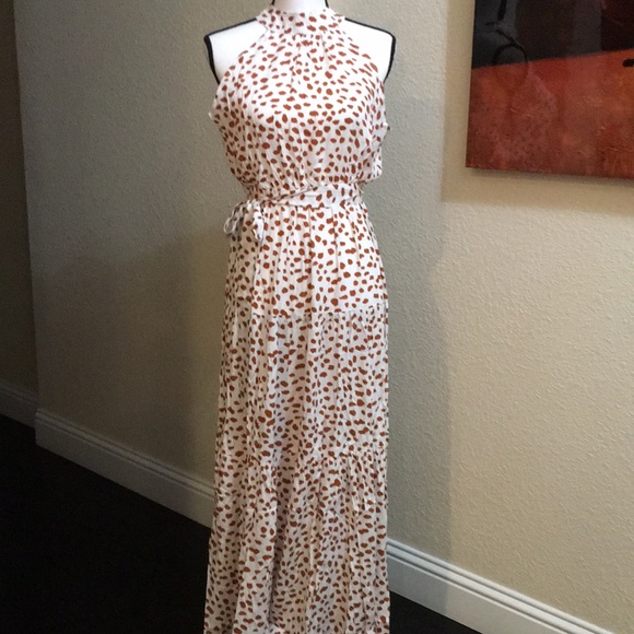 Polkadot dress in beige/brown dots. Blue drops 5/9 - Picture 6 of 11